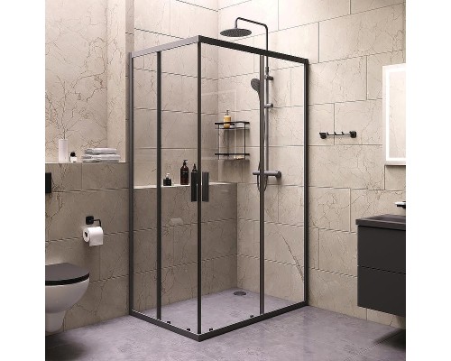 Комплект душевого уголка с душевой системой и аксессуарами AM.PM Gem S 120x80 WK93ER профиль Черный матовый стекло прозрачное