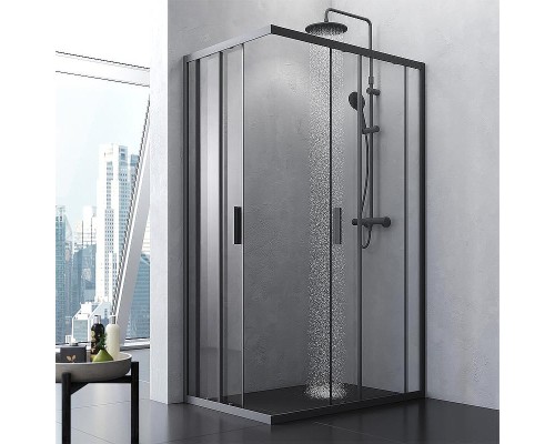 Комплект душевого уголка с душевой системой и аксессуарами AM.PM Gem S 120x80 WK93ER профиль Черный матовый стекло прозрачное