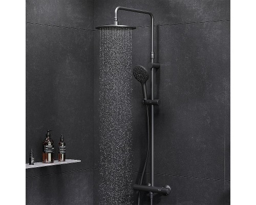 Комплект душевого уголка с душевой системой и аксессуарами AM.PM Gem S 120x80 WK93ER профиль Черный матовый стекло прозрачное