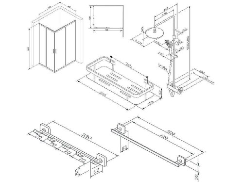 Комплект душевого уголка с душевой системой и аксессуарами AM.PM Gem S 120x80 WK93ER профиль Черный матовый стекло прозрачное