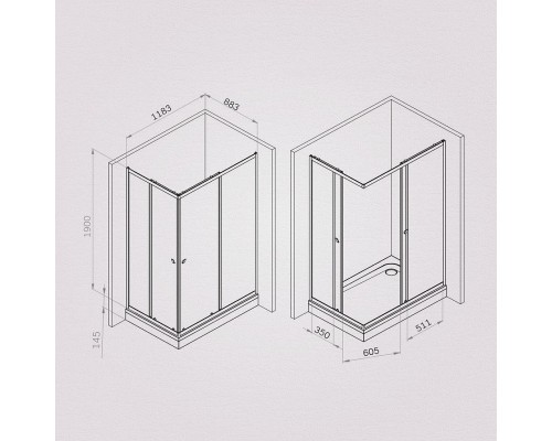 Душевой уголок AM.PM Sunny 120х90 W87G-403-12090-MT профиль Хром матовый стекло прозрачное