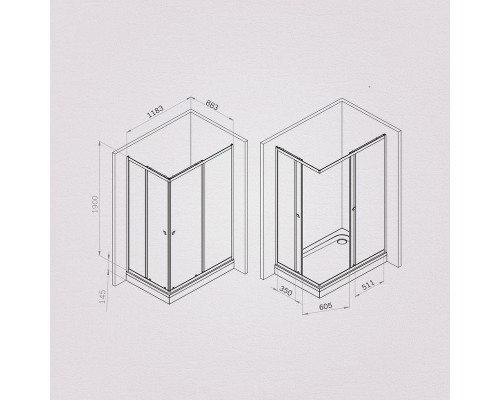 Душевой уголок AM.PM Sunny 120х90 W87G-403-12090-BT профиль Черный матовый стекло прозрачное
