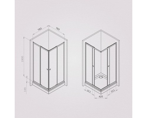 Душевой уголок AM.PM Sunny 80х80 W87G-403-8080-MT профиль Хром матовый стекло прозрачное