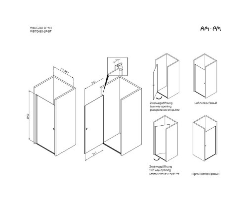 Душевая дверь AM.PM Sunny 80 W87G-80-1P-MT профиль Хром матовый стекло прозрачное
