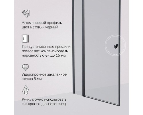 Душевая дверь AM.PM Sunny 100 W87G-100-1P-BT профиль Черный матовый стекло прозрачное