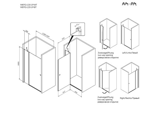Душевая дверь AM.PM Sunny 120 W87G-120-1P-BT профиль Черный матовый стекло прозрачное