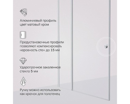 Душевая дверь AM.PM Sunny 120 W87G-120-1P-MT профиль Хром матовый стекло прозрачное