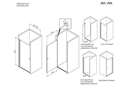 Душевая дверь AM.PM Sunny 90 W87G-90-1P-MT профиль Хром матовый стекло прозрачное