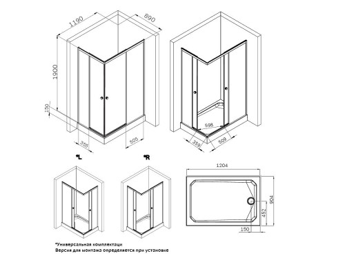 Душевой уголок AM.PM X-Joy 120х90 W94G-403-120290-MT1K профиль Хром матовый стекло прозрачное
