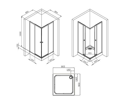 Душевой уголок AM.PM X-Joy 90х90 W94G-403-9090-МТ профиль Хром матовый стекло прозрачное