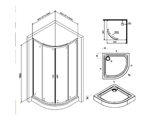 Душевой уголок AM.PM X-Joy 90х90 W88E-205-090BT64 профиль Черный матовый стекло прозрачное