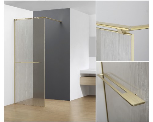 Душевая перегородка AQUAme 100 AQM3720-3-10 профиль Золото шлифованное стекло лен