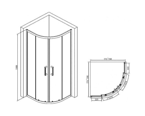Душевой уголок Abber 80х80 AG01080B профиль Черный стекло прозрачное