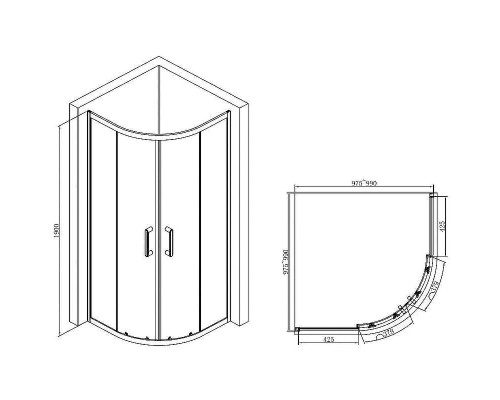Душевой уголок Abber 100х100 AG01100B профиль Черный стекло прозрачное