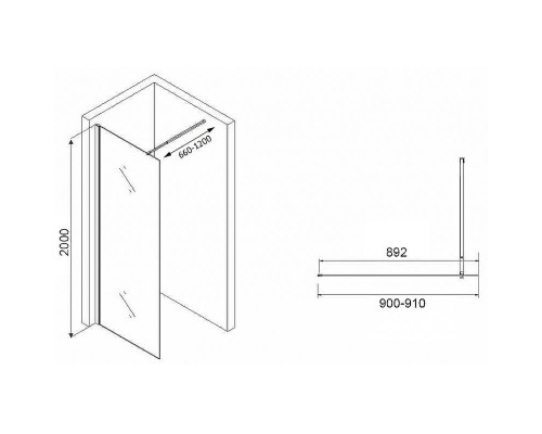 Душевая перегородка Abber Immer Offen 90 AG61091R8 профиль Черный стекло рифленое