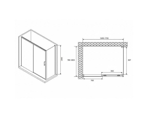Душевой уголок Abber Komfort 170x100 AG93170B-S102B профиль Черный стекло прозрачное