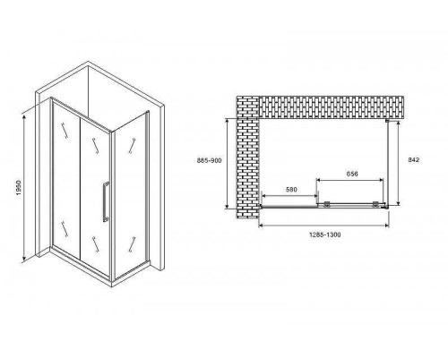 Душевой уголок Abber Schwarzer Diamant 130x90 AG30130H-S90 профиль Хром стекло прозрачное