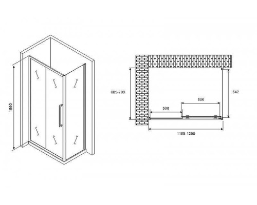 Душевой уголок Abber Schwarzer Diamant 120x70 AG30120H-S70 профиль Хром стекло прозрачное
