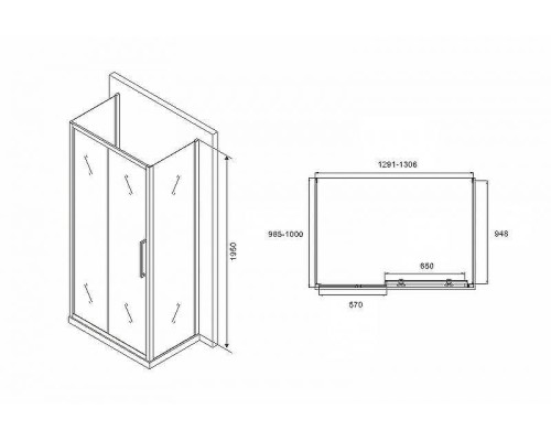Душевой уголок Abber Schwarzer Diamant 130x100 AG30130H-S100-S100 профиль Хром стекло прозрачное