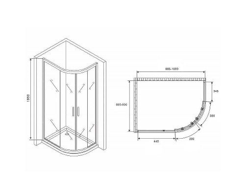 Душевой уголок Abber Schwarzer Diamant 100x90 AG01190M профиль Хром стекло матовое