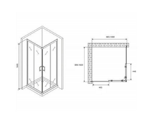 Душевой уголок Abber Schwarzer Diamant 100x100 AG021005 профиль Хром стекло прозрачное