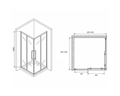 Душевой уголок Abber Schwarzer Diamant 100x100 AG02100MH профиль Хром стекло матовое