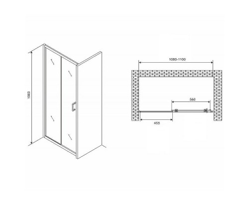 Душевая дверь Abber Schwarzer Diamant 110 AG301105 профиль Хром стекло прозрачное