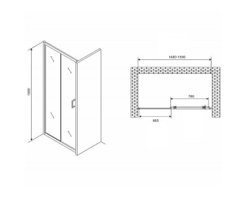 Душевая дверь Abber Schwarzer Diamant 150 AG301505 профиль Хром стекло прозрачное
