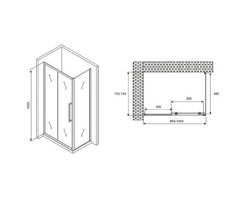 Душевой уголок Abber Schwarzer Diamant 100x75 AG30100BH-S75B профиль Черный стекло прозрачное