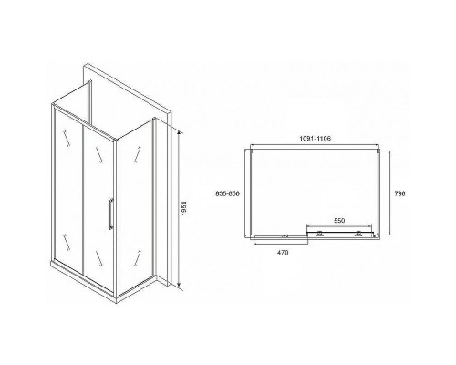 Душевой уголок Abber Schwarzer Diamant 110x85 AG30110H-S85-S85 профиль Хром стекло прозрачное