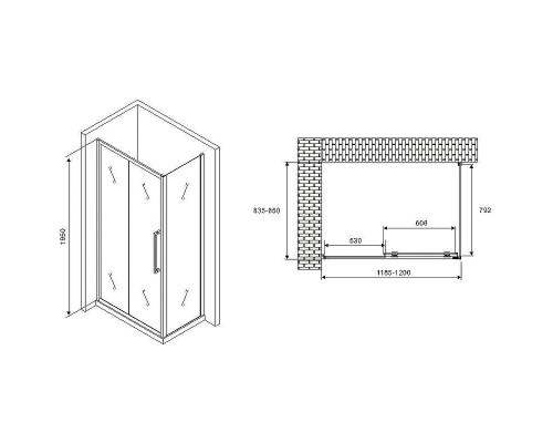 Душевой уголок Abber Schwarzer Diamant 120x85 AG30120H-S85 профиль Хром стекло прозрачное