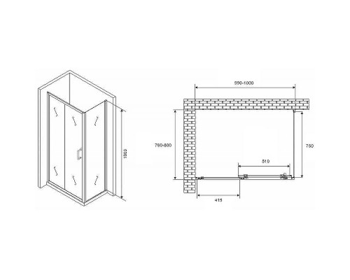 Душевой уголок Abber Schwarzer Diamant 100x80 AG301005-S805 профиль Хром стекло прозрачное