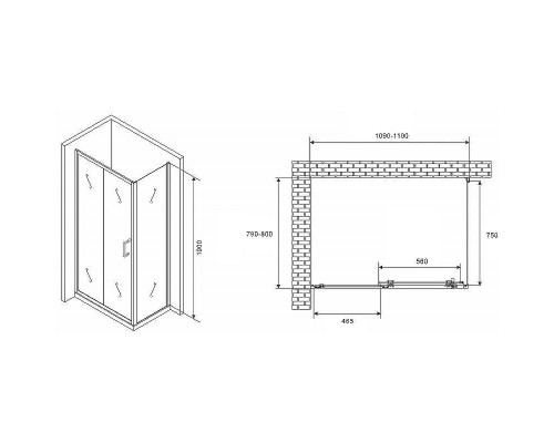 Душевой уголок Abber Schwarzer Diamant 110x80 AG301105-S805 профиль Хром стекло прозрачное