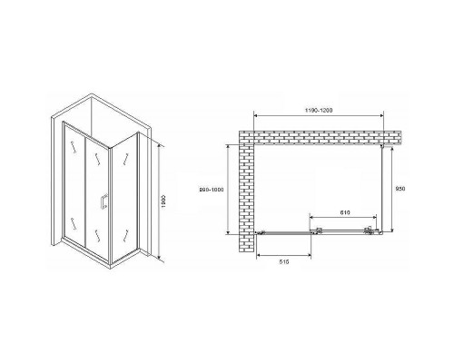 Душевой уголок Abber Schwarzer Diamant 120x100 AG301205-S1005 профиль Хром стекло прозрачное