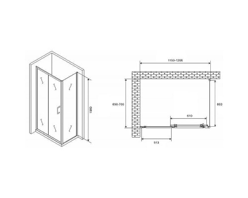Душевой уголок Abber Schwarzer Diamant 120x70 AG301205-S705 профиль Хром стекло прозрачное
