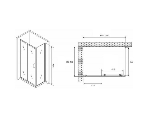 Душевой уголок Abber Schwarzer Diamant 120x90 AG301205-S905 профиль Хром стекло прозрачное