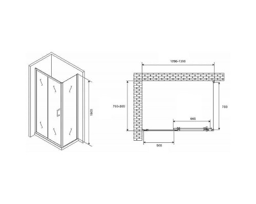 Душевой уголок Abber Schwarzer Diamant 130x80 AG301305-S805 профиль Хром стекло прозрачное