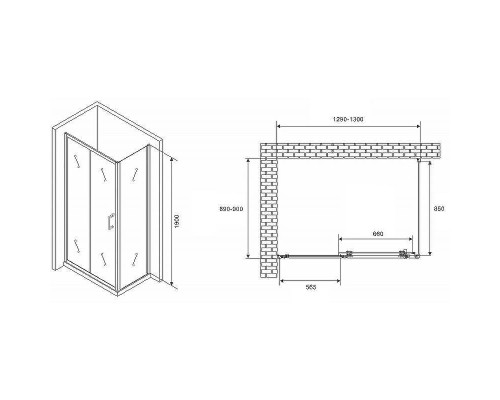 Душевой уголок Abber Schwarzer Diamant 130x90 AG301305-S905 профиль Хром стекло прозрачное