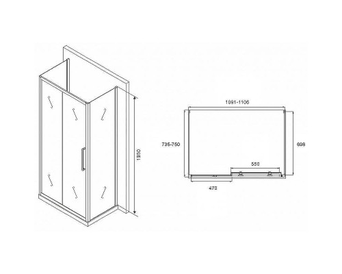 Душевой уголок Abber Schwarzer Diamant 110x75 AG30110MH-S75M-S75M профиль Хром стекло матовое