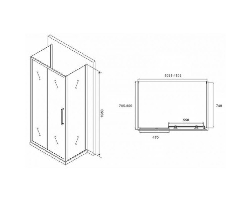 Душевой уголок Abber Schwarzer Diamant 110x80 AG30110MH-S80M-S80M профиль Хром стекло матовое