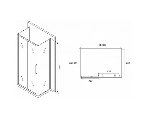 Душевой уголок Abber Schwarzer Diamant 120x90 AG30120MH-S90M-S90M профиль Хром стекло матовое
