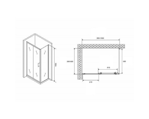 Душевой уголок Abber Schwarzer Diamant 100x90 AG30100B5-S90B5 профиль Черный стекло прозрачное