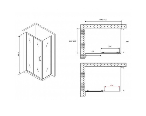 Душевой уголок Abber Schwarzer Diamant 120x100 AG30120B5-S100B5 профиль Черный стекло прозрачное