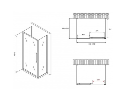 Душевой уголок Abber Schwarzer Diamant 100x100 AG30100BMH-S100BM-S100BM профиль Черный стекло матовое