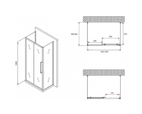 Душевой уголок Abber Schwarzer Diamant 100x90 AG30100BMH-S90BM-S90BM профиль Черный стекло матовое