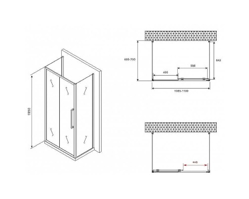 Душевой уголок Abber Schwarzer Diamant 110x70 AG30110BMH-S70BM-S70BM профиль Черный стекло матовое