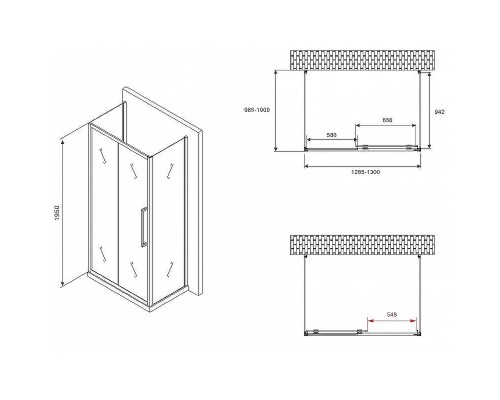 Душевой уголок Abber Schwarzer Diamant 130x100 AG30130BMH-S100BM-S100BM профиль Черный стекло матовое