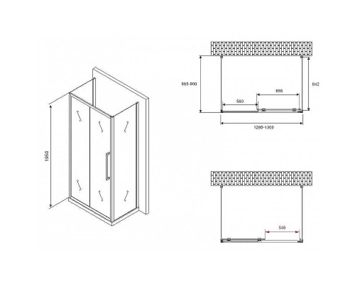 Душевой уголок Abber Schwarzer Diamant 130x90 AG30130BMH-S90BM-S90BM профиль Черный стекло матовое