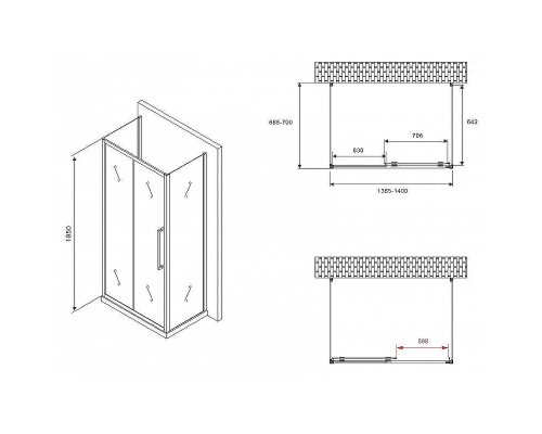 Душевой уголок Abber Schwarzer Diamant 140x70 AG30140BMH-S70BM-S70BM профиль Черный стекло матовое