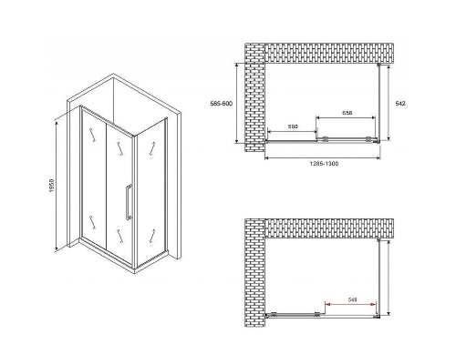 Душевой уголок Abber Schwarzer Diamant 130x60 AG30130H-S60 профиль Хром стекло прозрачное